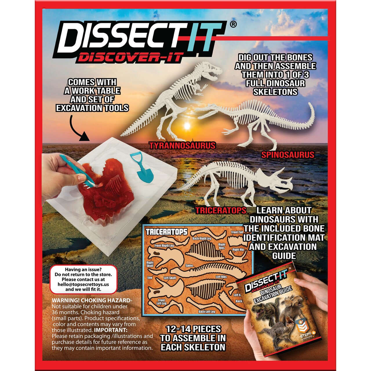Dissect-It: Dino Dig - Discover 3 Dinosaur Skeletons, Hidden Inside A Synthetic T-Rex, STEM, Learning Guide, Top Secret Toys, Kids Ages 6+